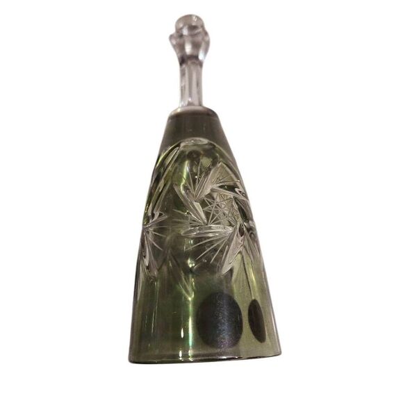 Vintage 24% Lead Crystal Cut to Clear Etched Iridescent Green Bell Hofbauer Byrd - Picture 2 of 8